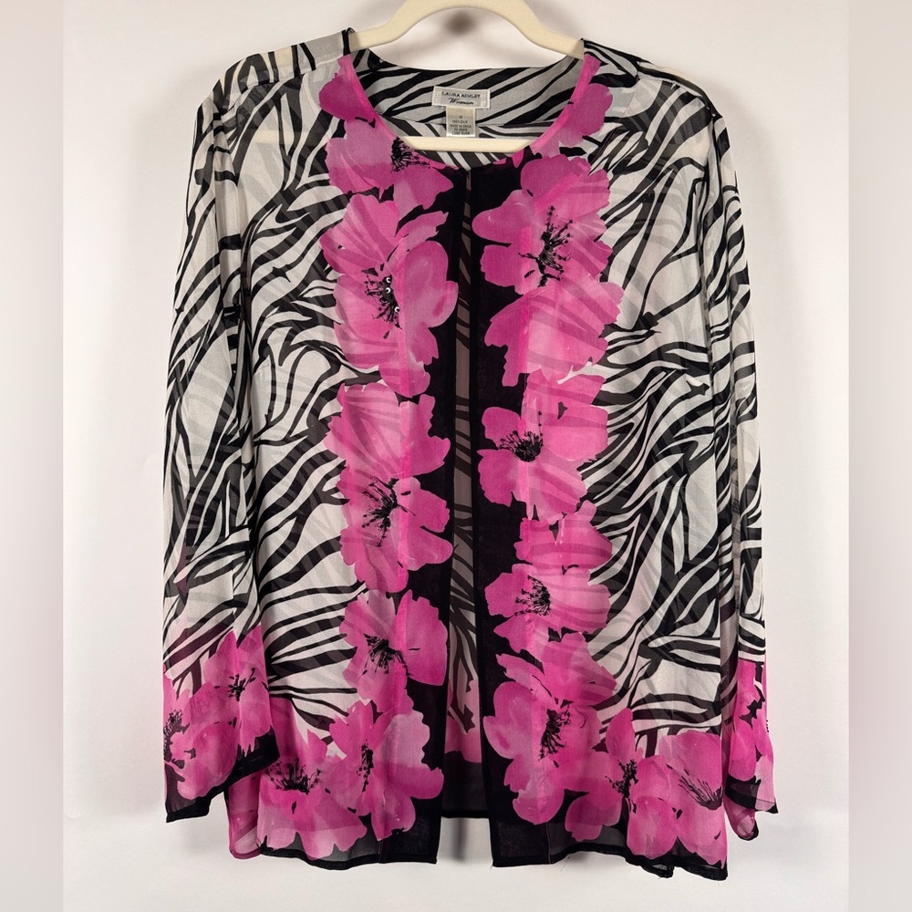 Laura Ashley Silk Blouse Women Size 1X VTG Floral Sequins Beaded Luxury Event
